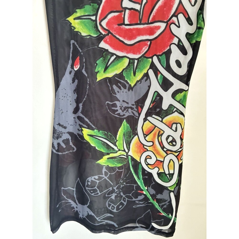Ed Hardy Black Mesh Dress Cover Up Size XL Rose Graphic Tattoo Print NWT - Picture 6 of 7